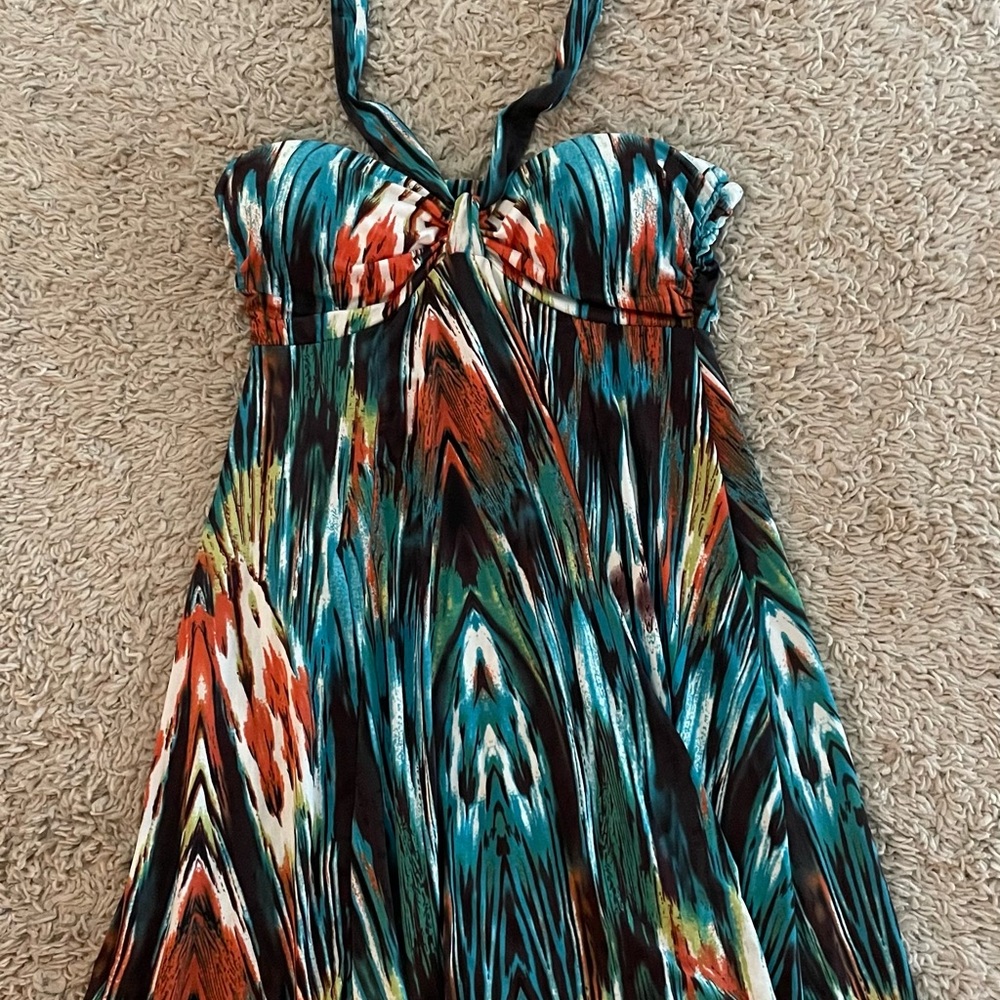 India Boutique Teal and Coral Patterned Dress